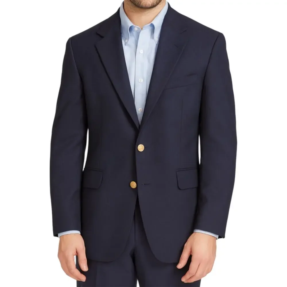 Polo University Club Ralph Lauren Hopsack Gold Button Blazer Pure Wool Blue 44R